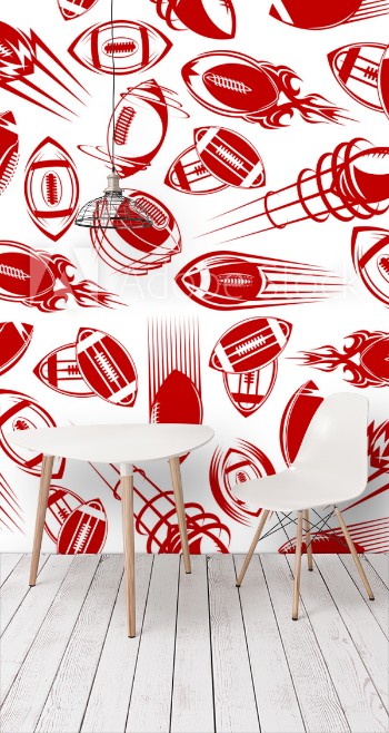 Picture of Seamless red sketched rugby balls pattern